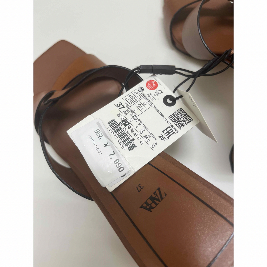 ZARA - ザラ レザーブロックヒールサンダル 37 ブラウンの通販 by ねこ