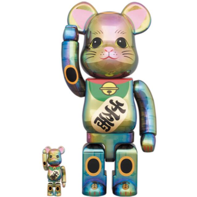 その他BE@RBRICK 招き猫 黒透明メッキ 100％ & 400％