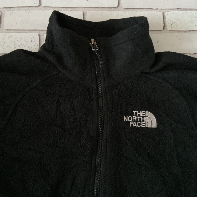 ノースフェイス 海外 フリースジャケット ロゴ刺繍 ブラック レディースXS