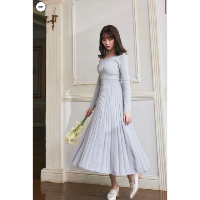 Her lip to(ハーリップトゥ)の【新品】Avignon Knit Lace Dress misty sky レディースのフォーマル/ドレス(ロングドレス)の商品写真