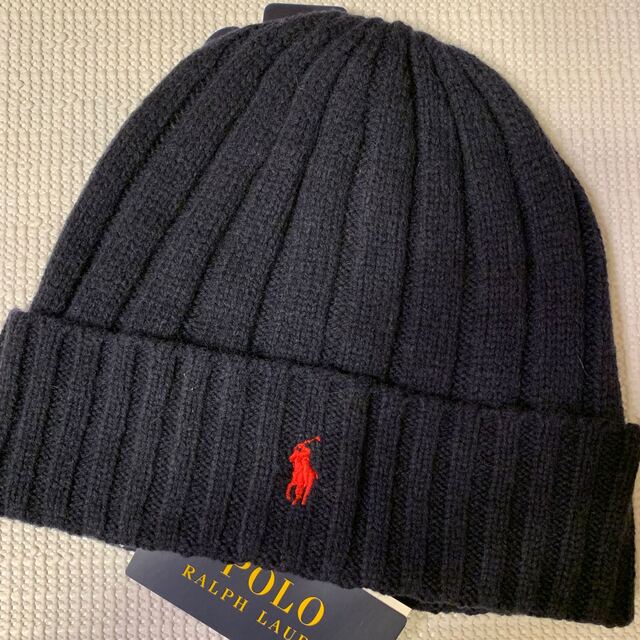 POLO RALPH LAUREN(ポロラルフローレン)の男女兼用OK 新品 本物 ポロラルフローレン 本物！ ニット帽子 キャップ 紺 メンズの帽子(ニット帽/ビーニー)の商品写真