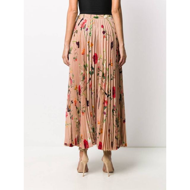 VALENTINO シルク フローラル プリーツスカート - ロングスカート