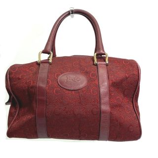 セリーヌ(celine)のセリーヌ CELINE 馬車 ヴィンテージ Cマカダム ハンドバッグ ボストンバッグ キャンバス/レザー レッド(ボストンバッグ)