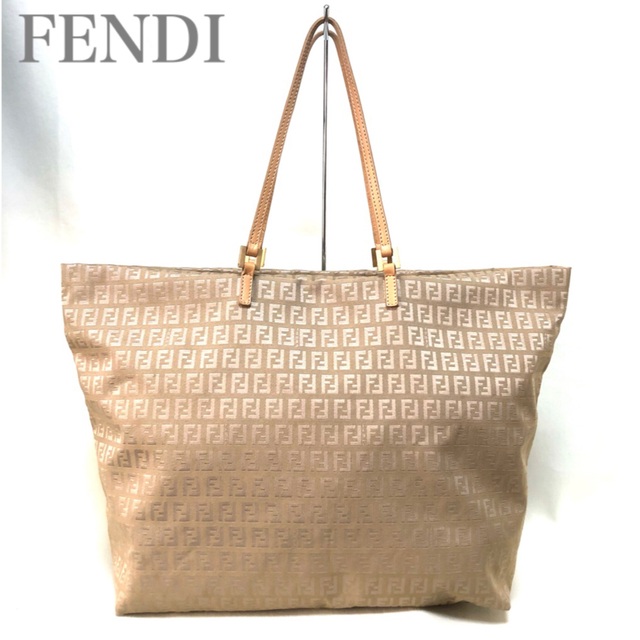 FENDI フェンディ ズッキーノ ジャガード/レザー 肩掛けトートバッグ