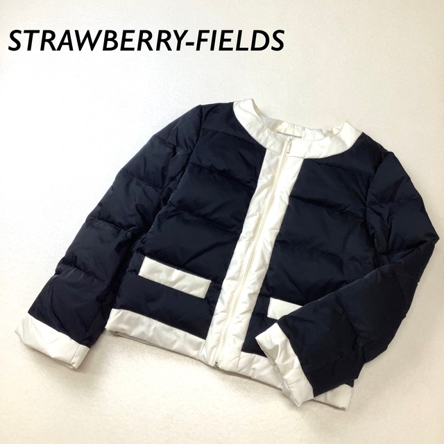 STRAWBERRY-FIELDS(ストロベリーフィールズ)のSTRAWBERRY-FIELDS バイカラー ノーカラー ダウン ジャケット レディースのジャケット/アウター(ダウンジャケット)の商品写真