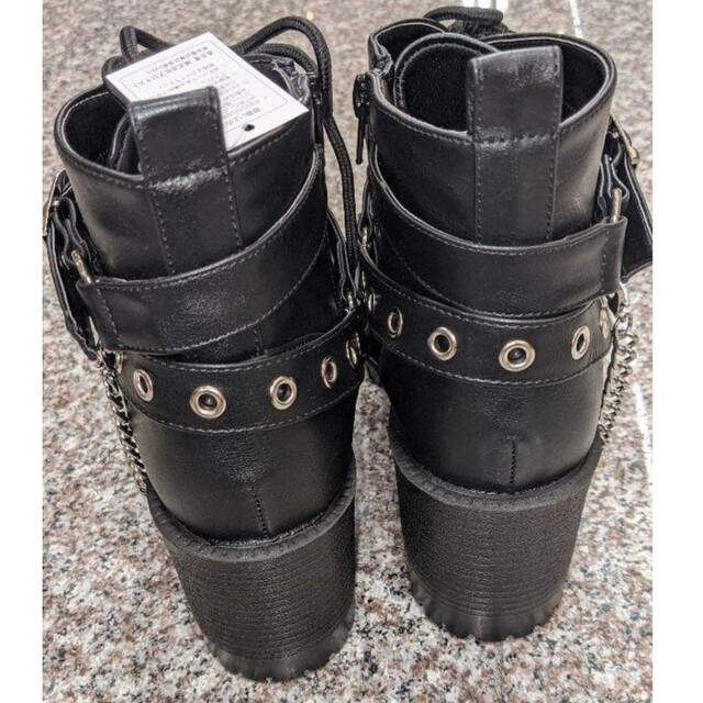 厚底ダブルベルトチェーンブーツエナメルローファーL韓国量産型地雷系ゴシック レディースの靴/シューズ(ブーツ)の商品写真