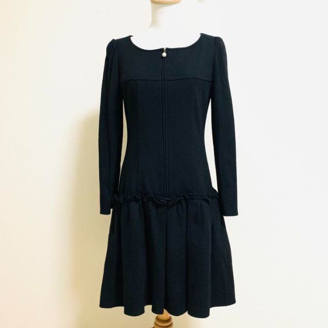 美品 ルネ パールワンピース ウール アンゴラ 長袖 サイズ38 ブラック
