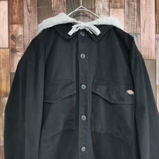 Dickies ワークシャツジャケット M L レイヤード風 フード