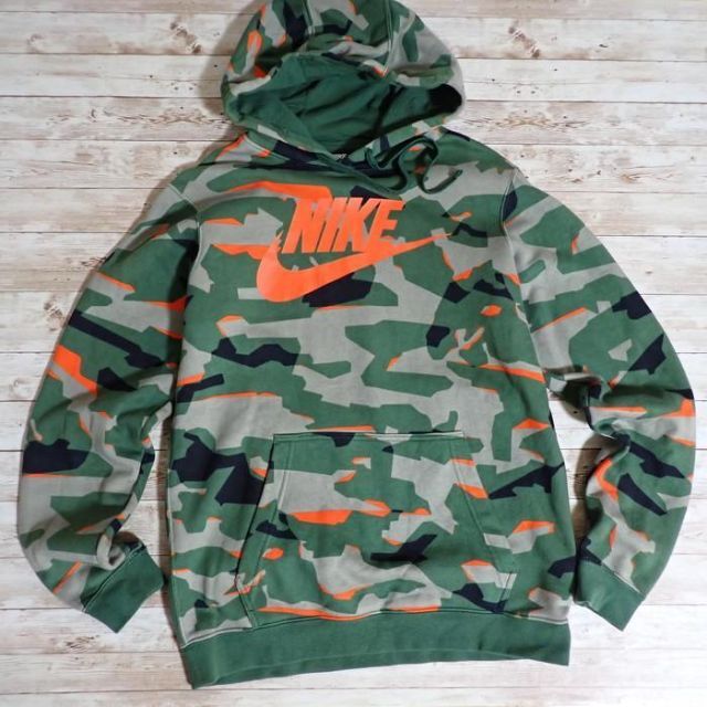 NIKE プルオーバー スウェット パーカー プリントロゴ 迷彩 カモフラ M