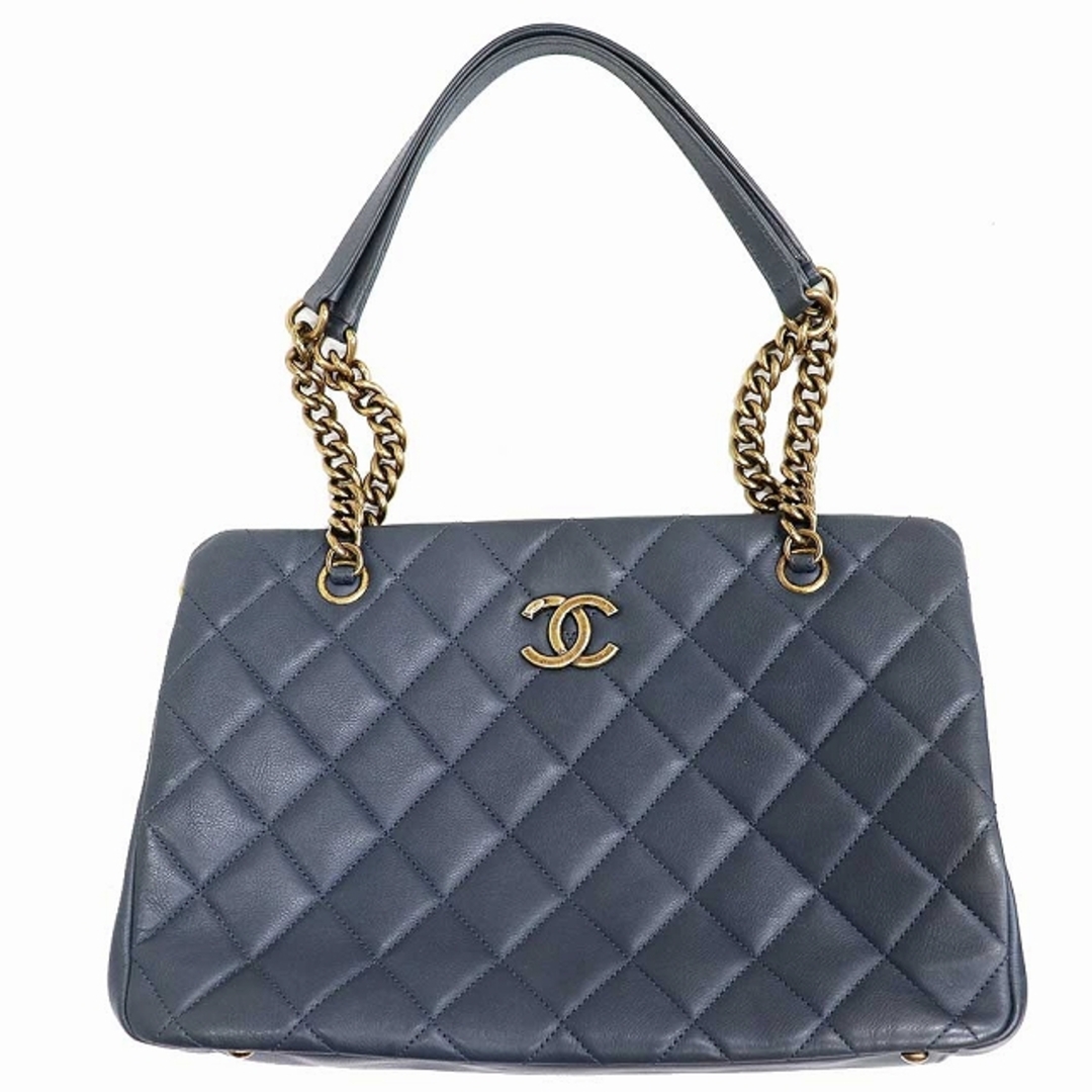 シャネル CHANEL マトラッセ チェーン トートバッグ ショルダー ブルーグレー系 ソフトキャビア ゴールド金具 カード 8220