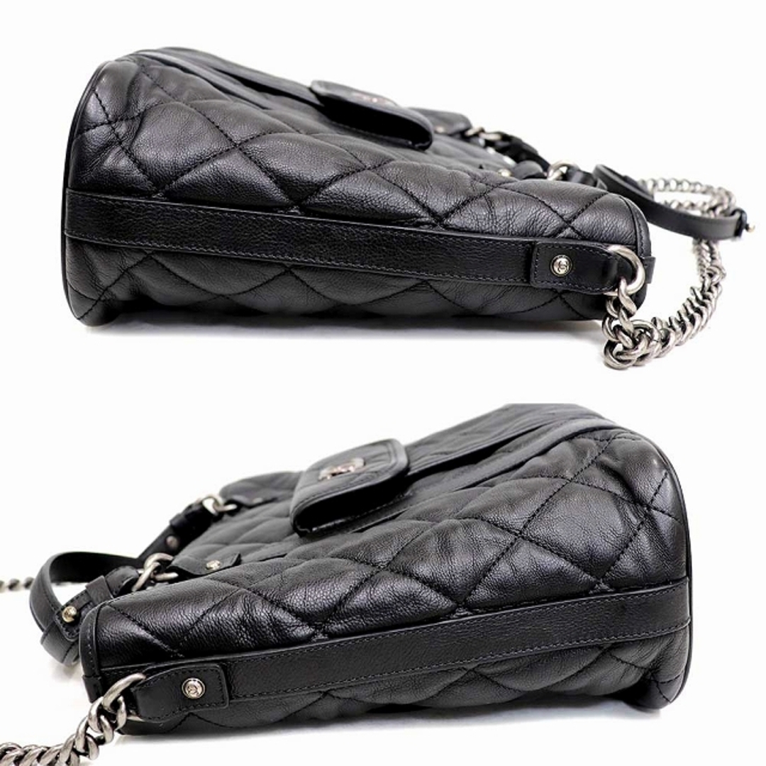 (美品）シャネル CHANEL マトラッセ 2way チェーン ショルダー 黒 レザー シルバー金具 斜め掛け 8328