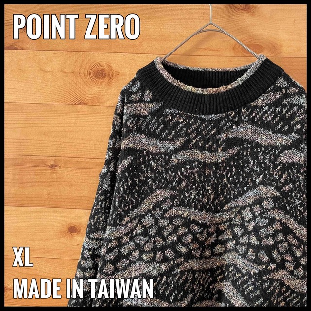 【POINTZERO】台湾 デザインニット 柄ニット セーター 柄物 XL 古着 レディースのトップス(ニット/セーター)の商品写真