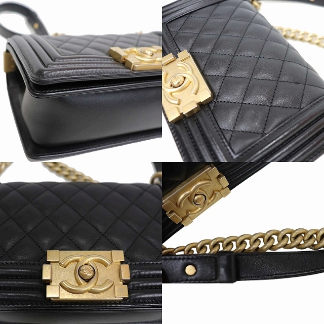 シャネル CHANEL ボーイ シャネル チェーン ショルダー バッグ 黒 レザー ヴィンテージゴールド金具 斜め掛け 2way 8118 - 7