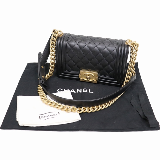 シャネル CHANEL ボーイ シャネル チェーン ショルダー バッグ 黒 レザー ヴィンテージゴールド金具 斜め掛け 2way 8118 - 8