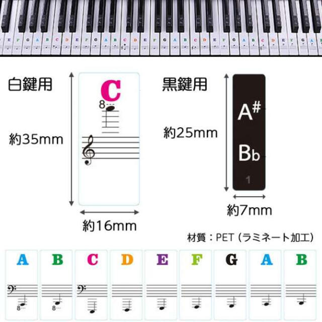 鍵盤 ピアノ シール 音階 繰返しOK ステッカー 音符 ドレミシール 練習用 楽器の鍵盤楽器(キーボード/シンセサイザー)の商品写真