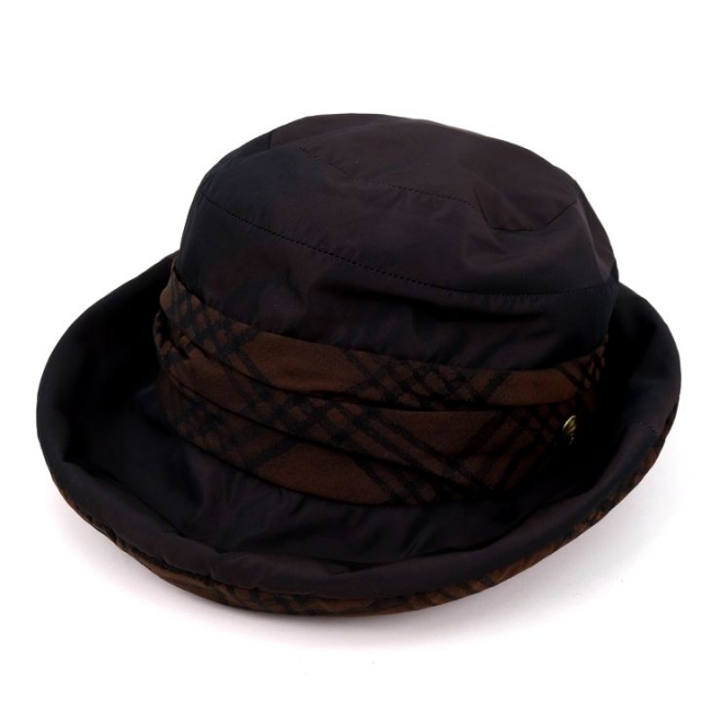 LANVIN(ランバン)のランバン ハット チェック×無地 紐付 秋冬 帽子 ブランド レディース M-S 57.5cm-56cmサイズ ブラウン LANVIN レディースの帽子(ハット)の商品写真