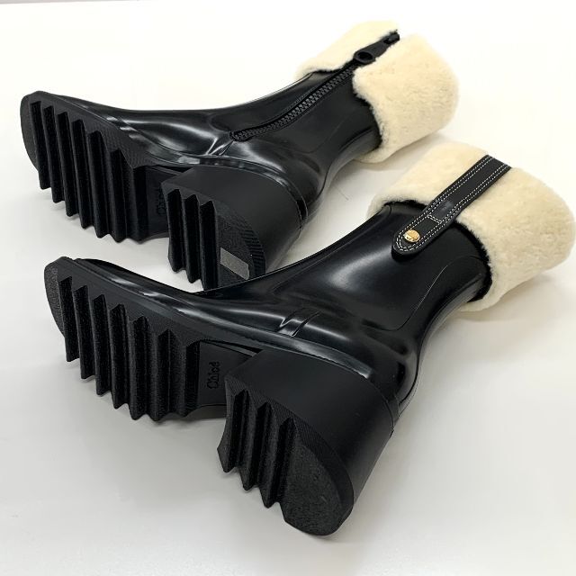 5369 未使用 クロエ Betty ラバー ボア ステッチ アンクルブーツ - ブーツ