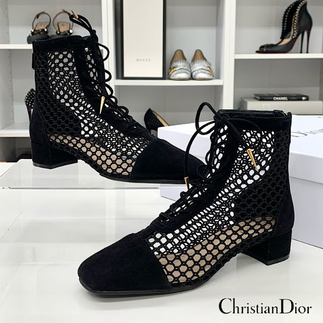 最初の - Dior Christian 5074 ブラック ショートブーツ レースアップ