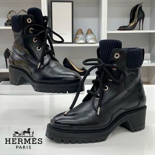 エルメス(Hermes)の5068 エルメス レザー エクスリブリス レースアップ ショートブーツ(ブーツ)