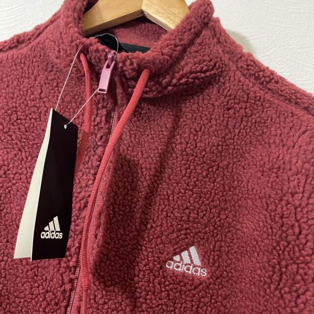 新品OT(XL)adidas ボア フリースジャケット ロングコート ワイン