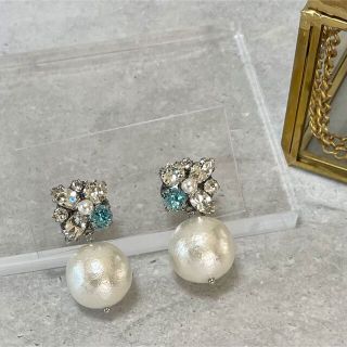 【202】ブルー系スワロフスキー シルバー ブライダル ピアス イヤリング(ピアス)