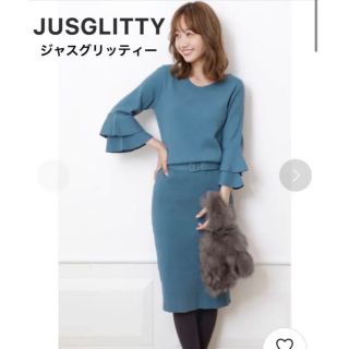 ジャスグリッティー(JUSGLITTY)のJUSGLITTY ジャスグリッティー 袖フレアタイトニットワンピース(ひざ丈ワンピース)