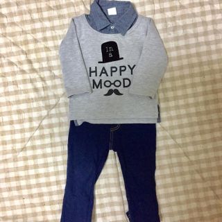 ベビーギャップ(babyGAP)の重ね着風シャツ ヒゲモチーフ 長袖 80cm(シャツ/カットソー)