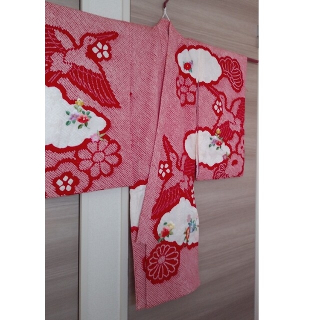 七五三　正絹　着物　総絞り　3歳　長襦袢　日本製　刺繍　花車文　金糸