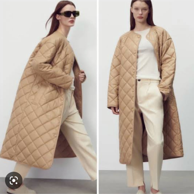 ZARA(ザラ)の未使用タグ付き！ ZARA ザラ ノーカラー キルティング コート Mサイズ レディースのジャケット/アウター(ロングコート)の商品写真