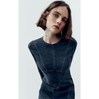 ZARA - 【ZARA】ザラ M TRF デニム ワンピース ミディワンピ スリット