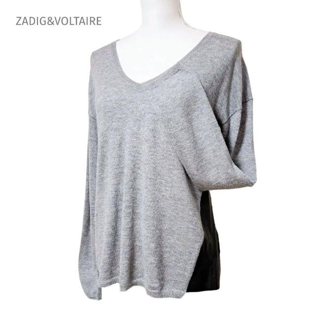 Zadig&Voltaire(ザディグエヴォルテール)のZADIG&VOLTAIRE ウールカシミヤ×ラムレザー ニット Vネック XS レディースのトップス(ニット/セーター)の商品写真