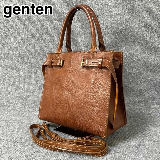 ブラウン22S306 genten ゲンテン ハンドバッグ 2way オールレザー 本革