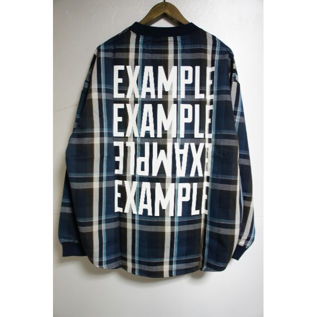 新品EXAMPLE エグザンプル 長袖 チェック Tシャツ紺 L 1106M▲K 5