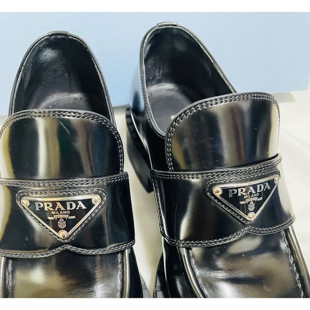 ★美品★PRADA プラダ チョコレートブラッシュドレザー ローファー 38.5