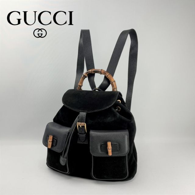 GUCCI グッチ バンブー レザー スエード ネイビー バックパック