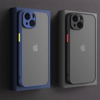 iPhone13pro 耐衝撃 マット シンプル ワイヤレス充電 ブルー 半透明(iPhoneケース)