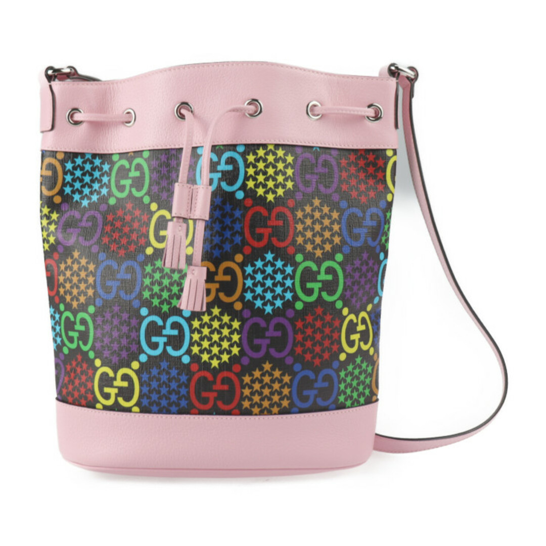 卸売 Gucci - 【本物保証】 巾着 ピンク マルチカラー ブラック レザー PVC 598149 ショルダーバッグ バケットバッグ サイケデリック GG グッチ GUCCI ショルダーバッグ
