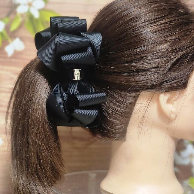 信用 ❤️人気商品❤️バナナクリップ ブラック 大きめ リボン 冠婚葬祭 ヘアアクセ