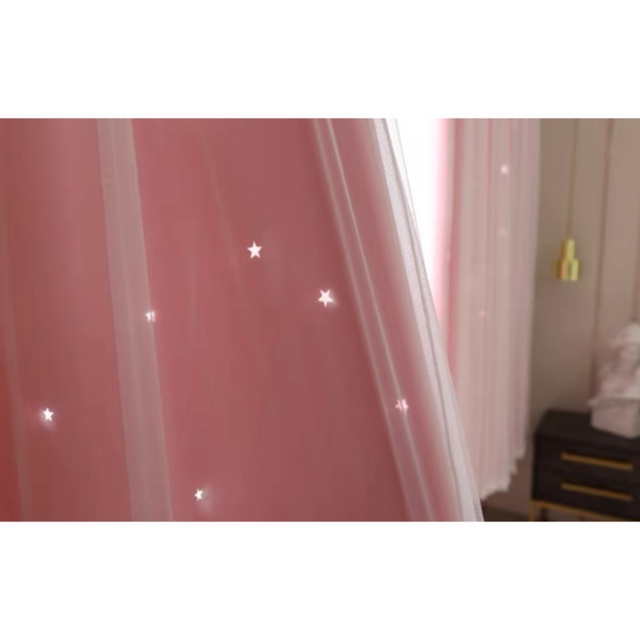姫系　遮光カーテン　星柄　ピンク2枚セット　高さ2m横1.5m