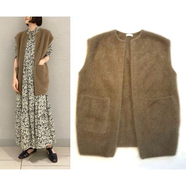 試着のみ 22aw Ballseyフラッフィーヤーン ノーカラージレ ベスト S
