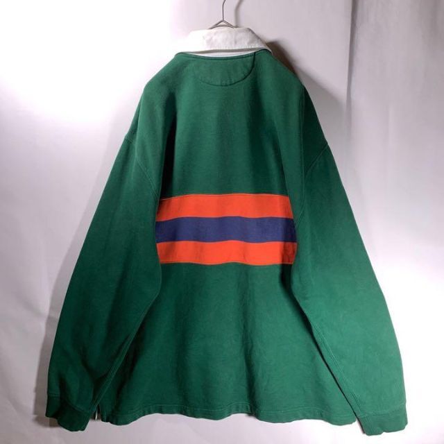 POLO RALPH LAUREN(ポロラルフローレン)の90s 古着 ポロ ラルフローレン ラガーシャツ 太ボーダー 緑 オレンジ XL メンズのトップス(ポロシャツ)の商品写真