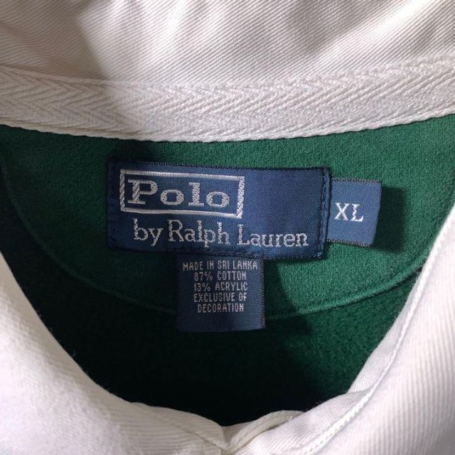 POLO RALPH LAUREN(ポロラルフローレン)の90s 古着 ポロ ラルフローレン ラガーシャツ 太ボーダー 緑 オレンジ XL メンズのトップス(ポロシャツ)の商品写真