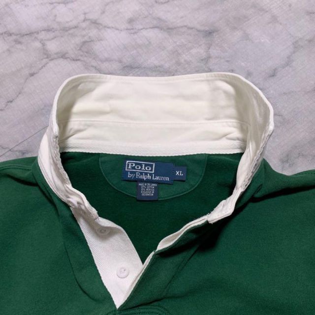 POLO RALPH LAUREN(ポロラルフローレン)の90s 古着 ポロ ラルフローレン ラガーシャツ 太ボーダー 緑 オレンジ XL メンズのトップス(ポロシャツ)の商品写真