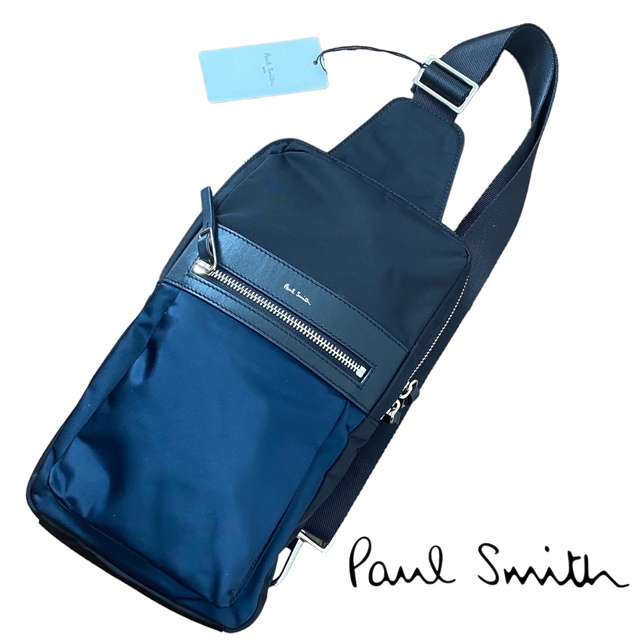 新品】Paul Smith ポールスミス ボディバック ネイビー革 ナイロン 50 ...