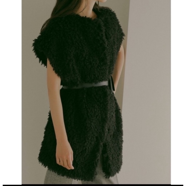 Curly Fur Long Vest think_fur 2022 ブラックポリエステル100%裏地