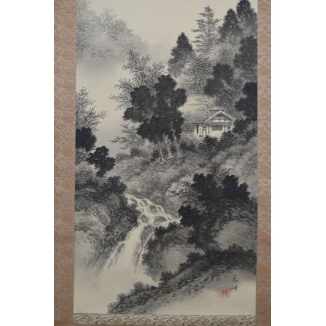 真作】羽田晃雅/山水図/掛軸☆宝船☆AA-462 - 絵画/タペストリー