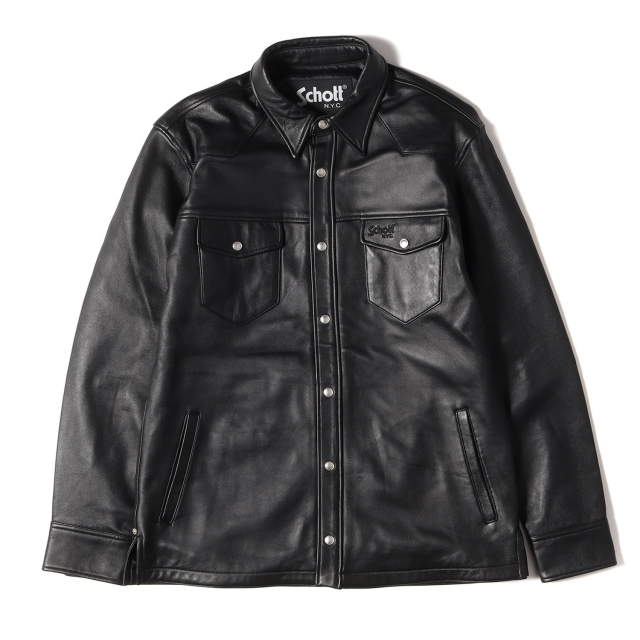 Schott ショット ジャケット ラムスキンレザー シャツ LAMB LEATHER SHIRT ブラック 黒 L アウター ブルゾン 【メンズ】【美品】