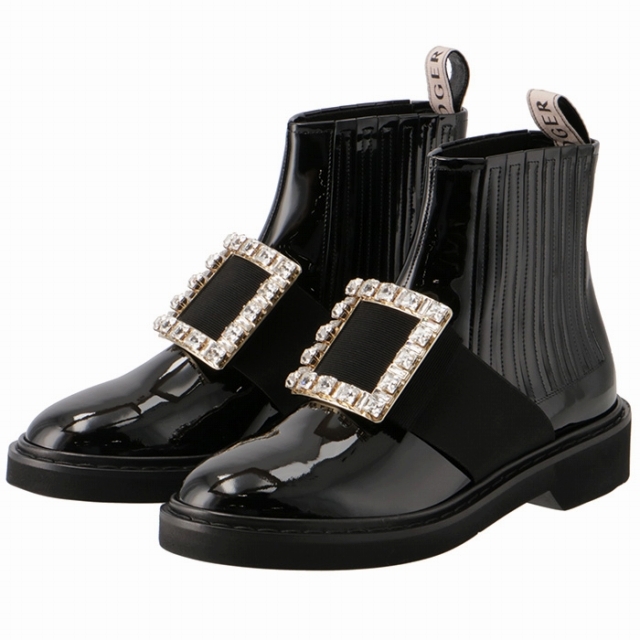 ロジェ ヴィヴィエ ROGER VIVIER チェルシー アンクル ブーツ ヴィヴ レンジャー ストラスバックル パテント RVW54825210 D1P B999ゴールド色系統