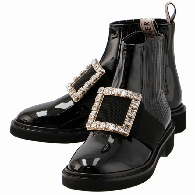 ROGER VIVIER(ロジェヴィヴィエ)のロジェ ヴィヴィエ ROGER VIVIER チェルシー アンクル ブーツ ヴィヴ レンジャー ストラスバックル パテント RVW54825210 D1P B999 レディースの靴/シューズ(ブーツ)の商品写真