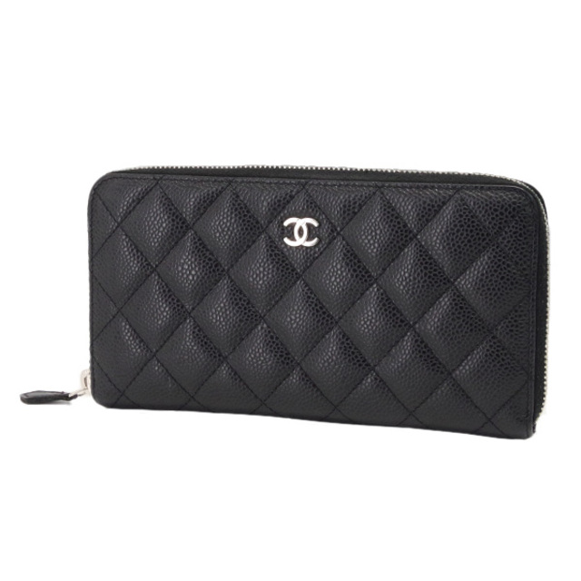 財布 CHANEL マトラッセ ラウンドジップ シルバー金具 長財布